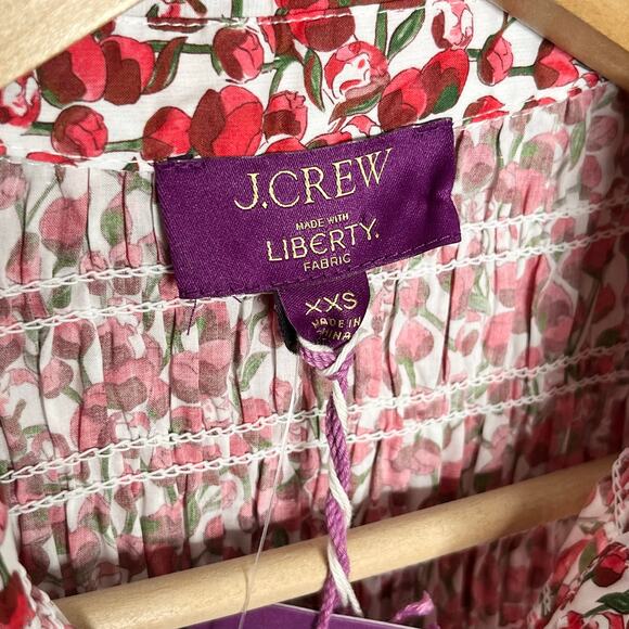 J. Crew X Liberty Fabrics Smocked Button Up Top Women XXS Red Eliza Floral Print - Picture 6 of 14